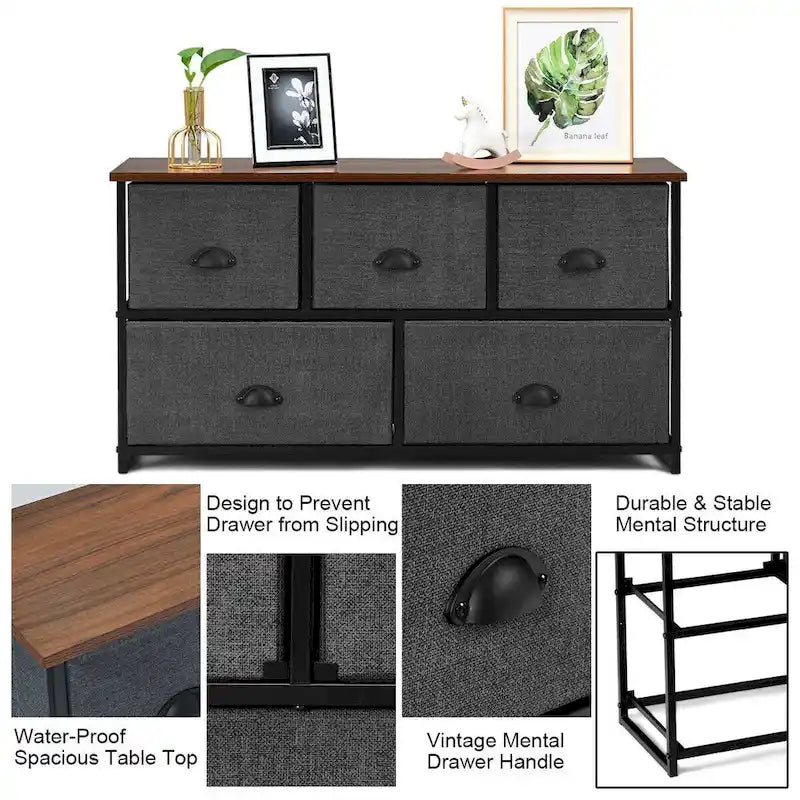 Commode de rangement à 5 tiroirs, table de chevet organisatrice pour dortoir