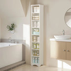 Armoire à Linge de Salle de Bain Étroite en Bois Massif à 8 Niveaux de 180 cm de Haut