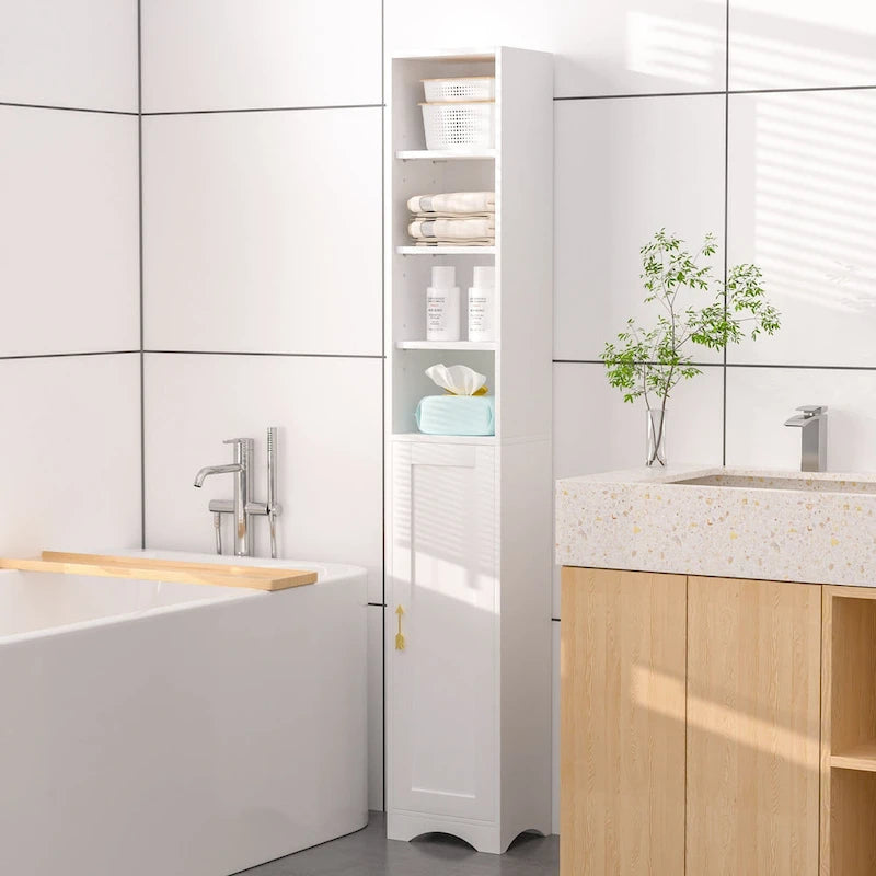Armoire à Linge de Salle de Bain Étroite en Bois Massif à 8 Niveaux de 180 cm de Haut
