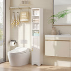 Armoire à Linge de Salle de Bain Étroite en Bois Massif à 8 Niveaux de 180 cm de Haut