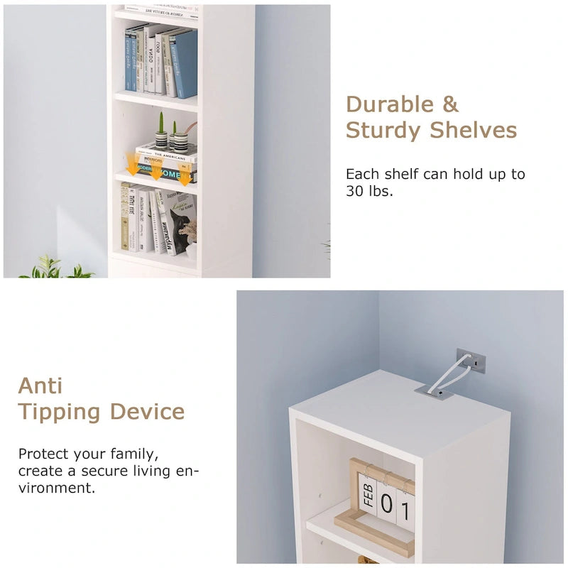 Armoire à Linge de Salle de Bain Étroite en Bois Massif à 8 Niveaux de 180 cm de Haut