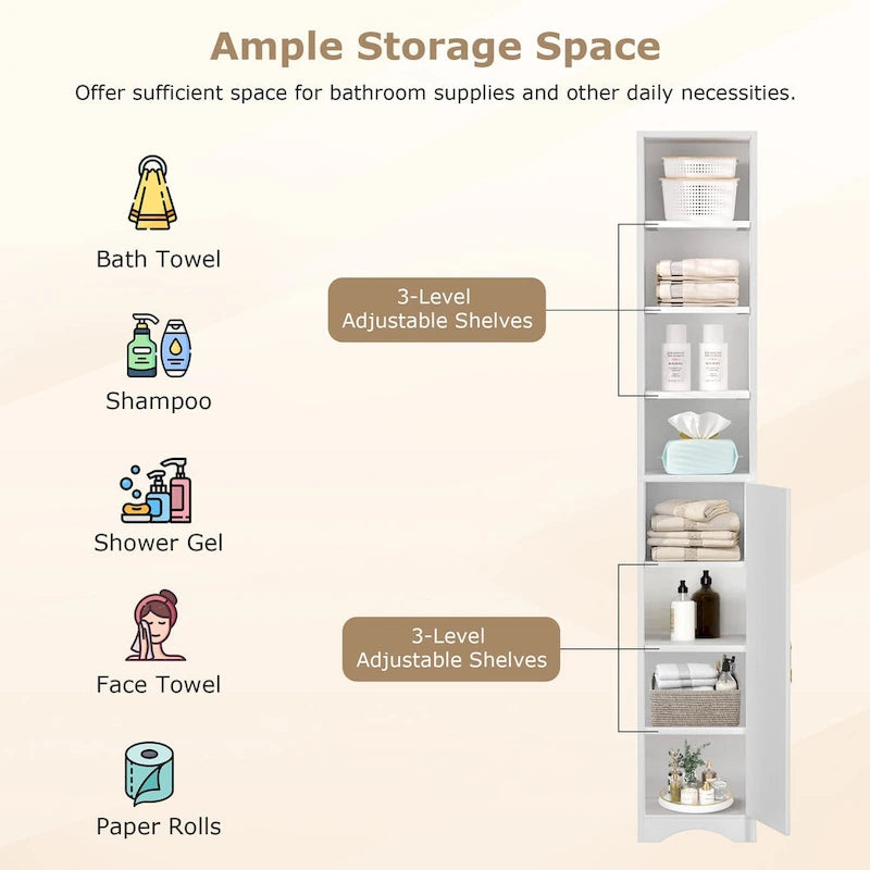 Armoire à Linge de Salle de Bain Étroite en Bois Massif à 8 Niveaux de 180 cm de Haut