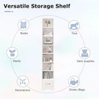 Armoire à Linge de Salle de Bain Étroite en Bois Massif à 8 Niveaux de 180 cm de Haut