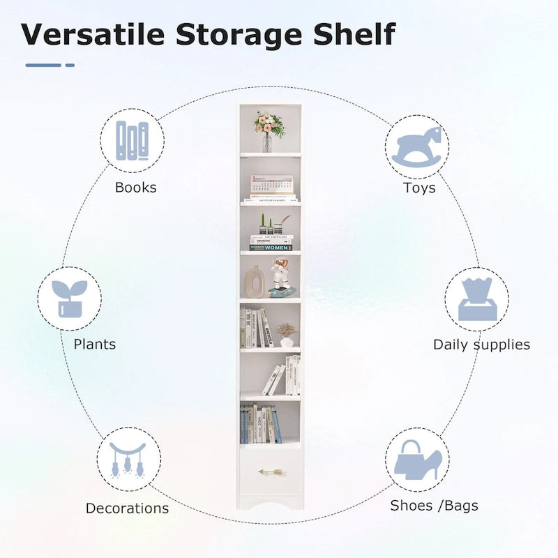 Armoire à Linge de Salle de Bain Étroite en Bois Massif à 8 Niveaux de 180 cm de Haut