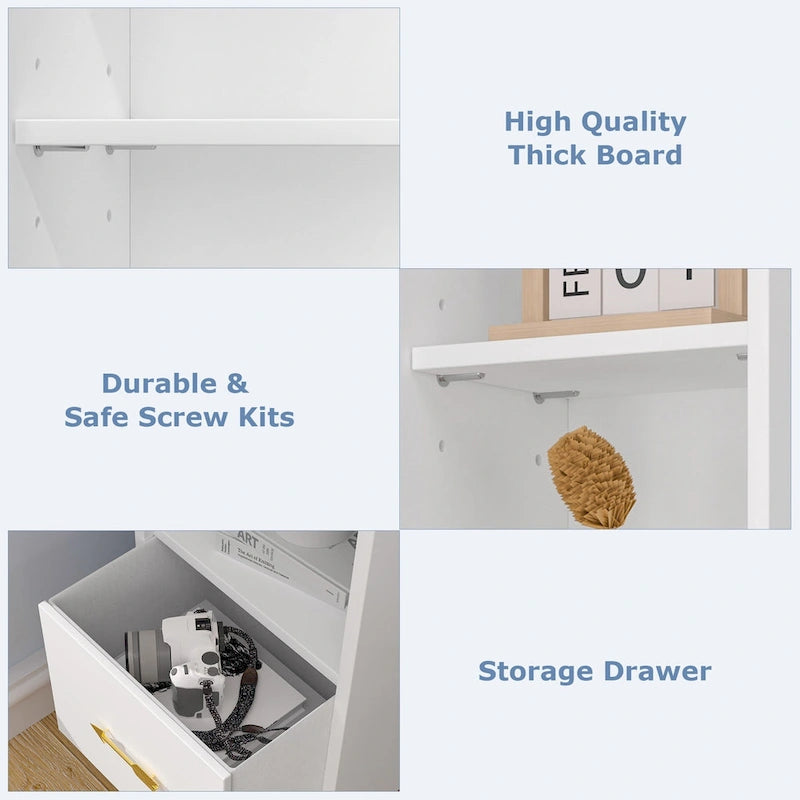Armoire à Linge de Salle de Bain Étroite en Bois Massif à 8 Niveaux de 180 cm de Haut