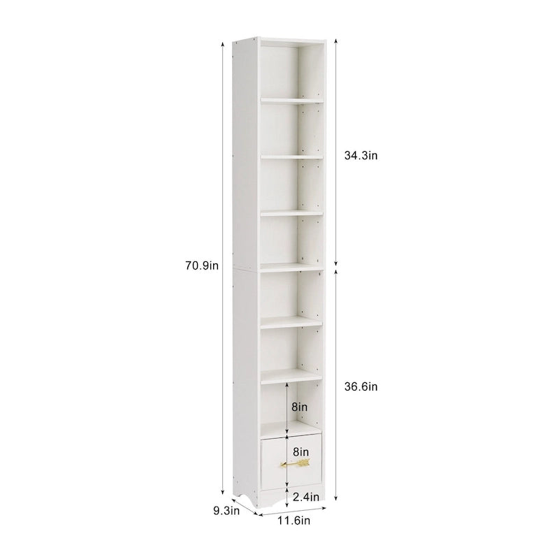 Armoire à Linge de Salle de Bain Étroite en Bois Massif à 8 Niveaux de 180 cm de Haut