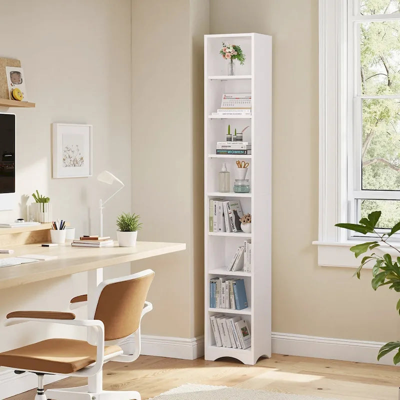 Armoire à Linge de Salle de Bain Étroite en Bois Massif à 8 Niveaux de 180 cm de Haut