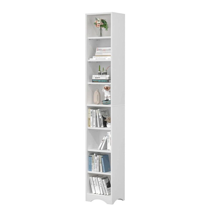 Armoire à Linge de Salle de Bain Étroite en Bois Massif à 8 Niveaux de 180 cm de Haut