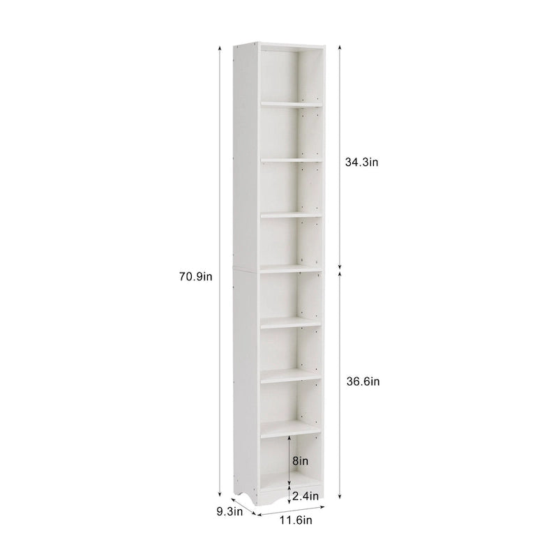 Armoire à Linge de Salle de Bain Étroite en Bois Massif à 8 Niveaux de 180 cm de Haut