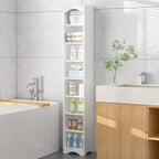 Armoire à Linge de Salle de Bain Étroite en Bois Massif à 8 Niveaux de 180 cm de Haut