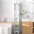 Armoire à Linge de Salle de Bain Étroite en Bois Massif à 8 Niveaux de 180 cm de Haut