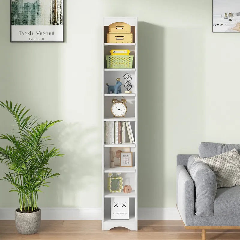 Armoire à Linge de Salle de Bain Étroite en Bois Massif à 8 Niveaux de 180 cm de Haut