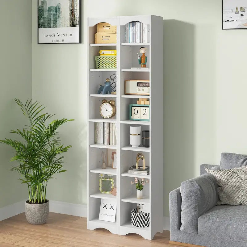 Armoire à Linge de Salle de Bain Étroite en Bois Massif à 8 Niveaux de 180 cm de Haut