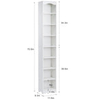 Armoire à Linge de Salle de Bain Étroite en Bois Massif à 8 Niveaux de 180 cm de Haut