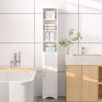 Armoire à Linge de Salle de Bain Étroite en Bois Massif à 8 Niveaux de 180 cm de Haut