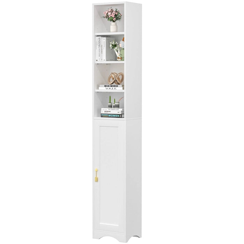 Armoire à Linge de Salle de Bain Étroite en Bois Massif à 8 Niveaux de 180 cm de Haut