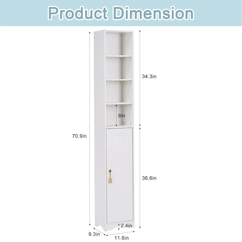Armoire à Linge de Salle de Bain Étroite en Bois Massif à 8 Niveaux de 180 cm de Haut