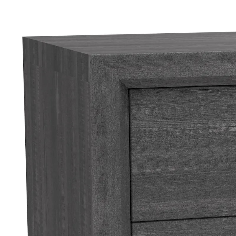 Table de chevet contemporaine en bois massif gris à 2 tiroirs