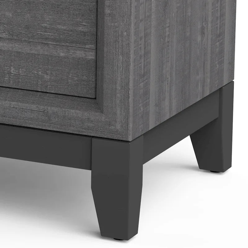 Table de chevet contemporaine en bois massif gris à 2 tiroirs