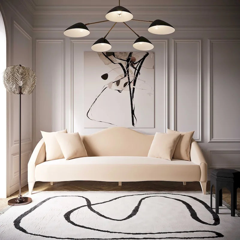 Canapé 3 places en velours de 244 cm, canapé de salon moderne, assise profonde, style contemporain