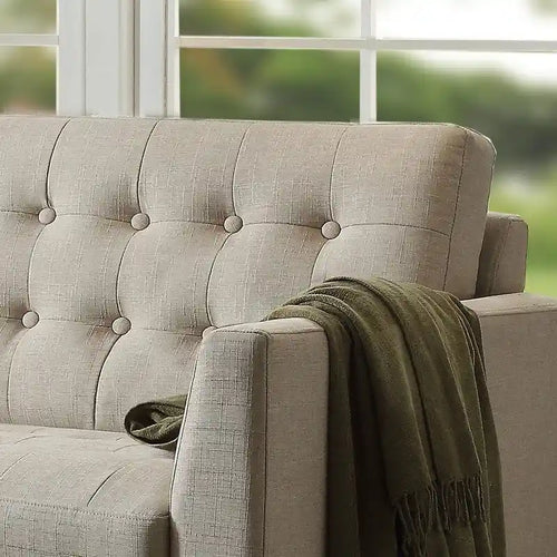 Causeuse à accoudoirs carrés capitonnés multicolores de 84 cm, polyester doux comme le lin, cadre en bois massif, capacité de 450 kg