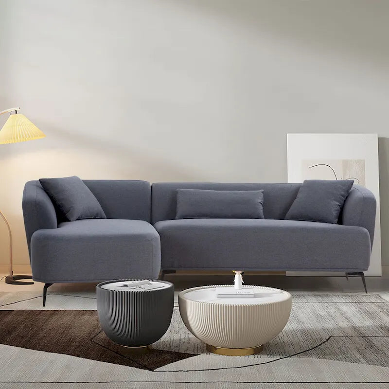 Canapé sectionnel bouclé en forme de L de 259 cm, design rétro incurvé, 2 pièces, aucun assemblage requis
