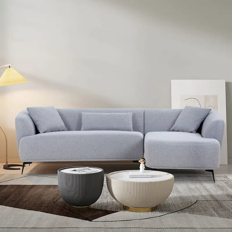 Canapé sectionnel bouclé en forme de L de 259 cm, design rétro incurvé, 2 pièces, aucun assemblage requis