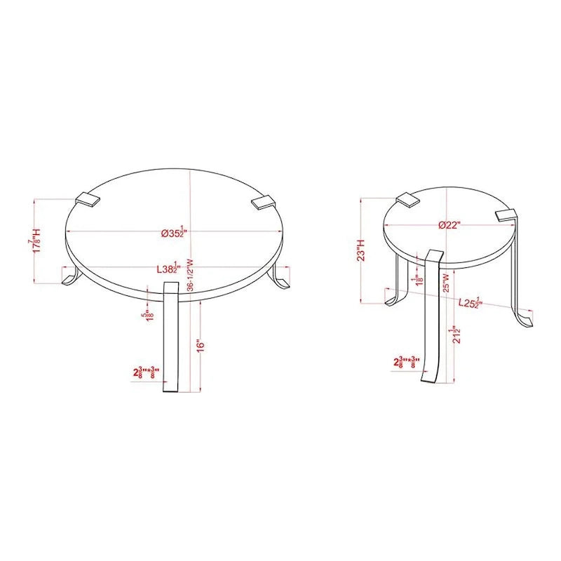 Ensemble de 3 tables basses et tables d'appoint rondes en acier de 104 cm, style de transition
