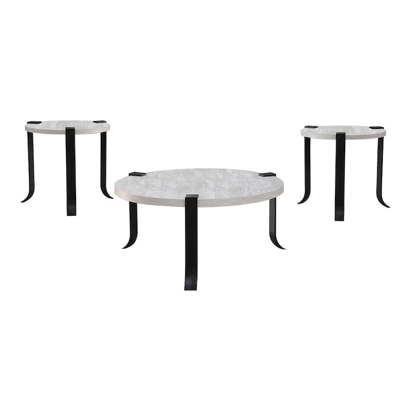 Ensemble de 3 tables basses et tables d'appoint rondes en acier de 104 cm, style de transition