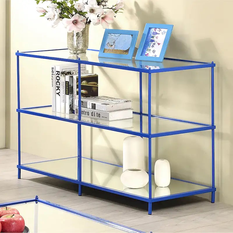 Console de canapé 42" en verre à 2 étagères, salon contemporain