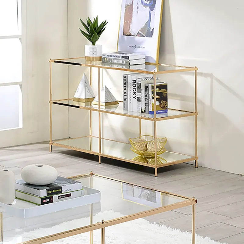 Console de canapé 42" en verre à 2 étagères, salon contemporain
