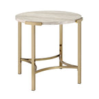 Table d'appoint ronde 24" en similicuir, base en métal doré, salon