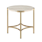 Table d'appoint ronde 24" en similicuir, base en métal doré, salon