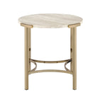 Table d'appoint ronde 24" en similicuir, base en métal doré, salon