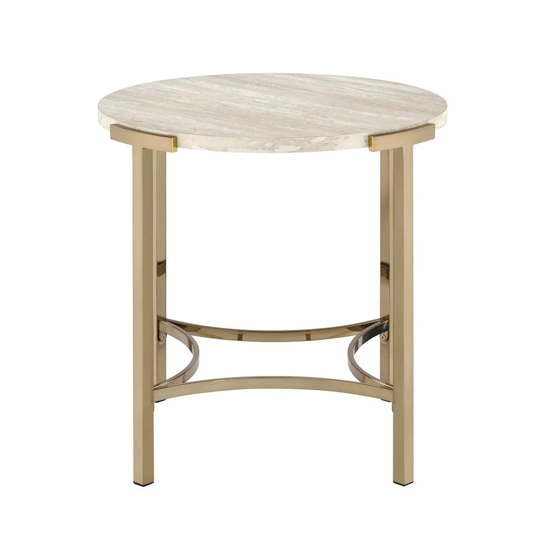 Table d'appoint ronde 24" en similicuir, base en métal doré, salon
