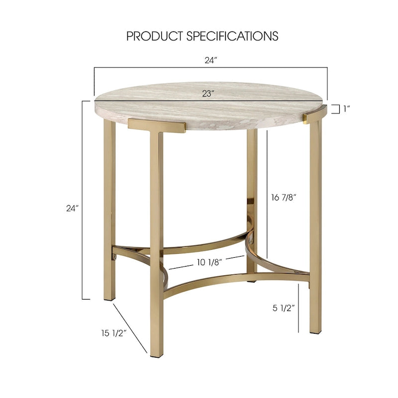 Table d'appoint ronde 24" en similicuir, base en métal doré, salon