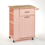 Desserte de cuisine roulante avec étagères de rangement, plateau en bois de boucher, roues