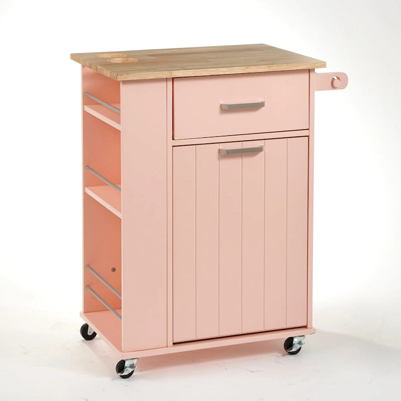 Desserte de cuisine roulante avec étagères de rangement, plateau en bois de boucher, roues