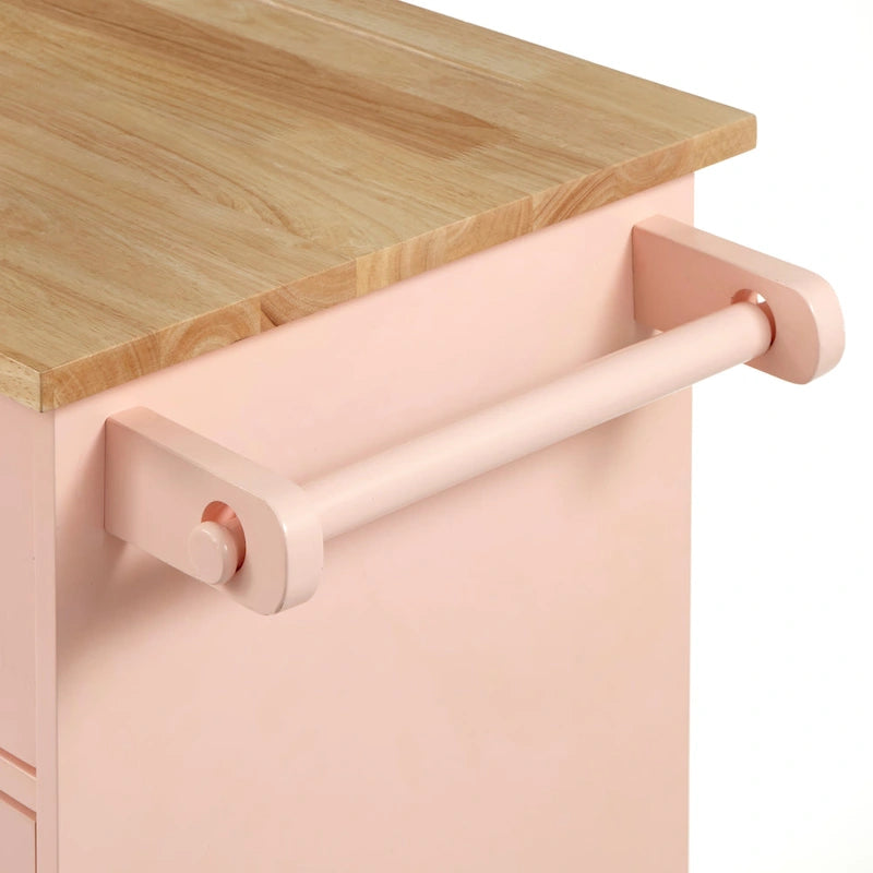 Desserte de cuisine roulante avec étagères de rangement, plateau en bois de boucher, roues