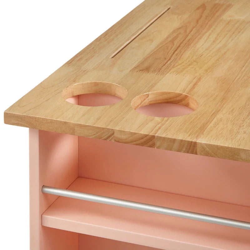 Desserte de cuisine roulante avec étagères de rangement, plateau en bois de boucher, roues