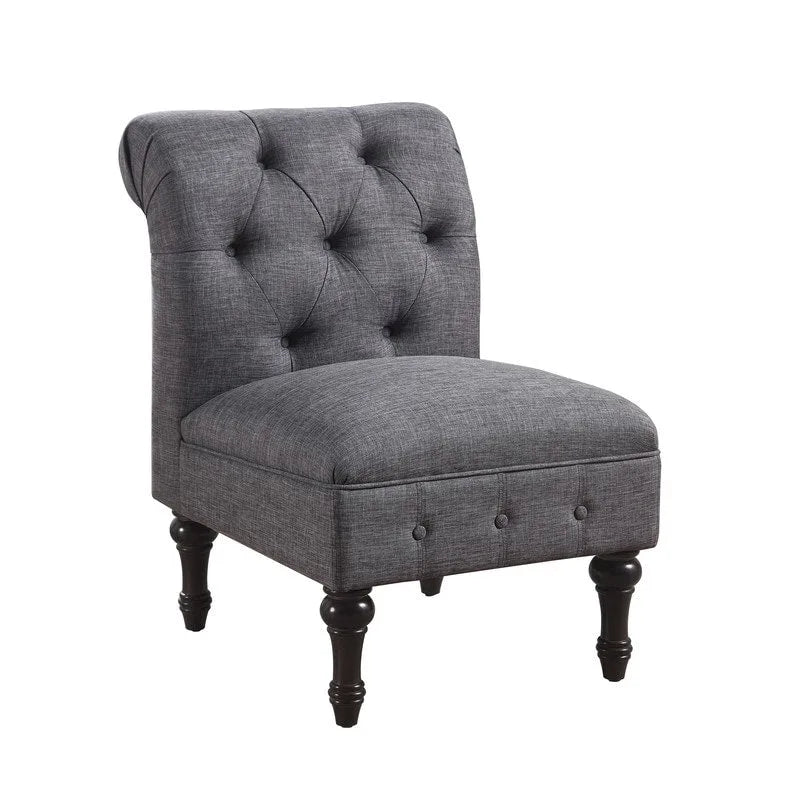 Fauteuil crapaud Chesterfield sans accoudoirs, capitonnage à boutons, pieds en bois massif, touche décorative pour salon
