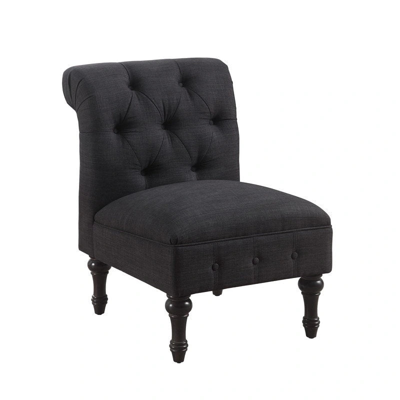 Fauteuil crapaud Chesterfield sans accoudoirs, capitonnage à boutons, pieds en bois massif, touche décorative pour salon