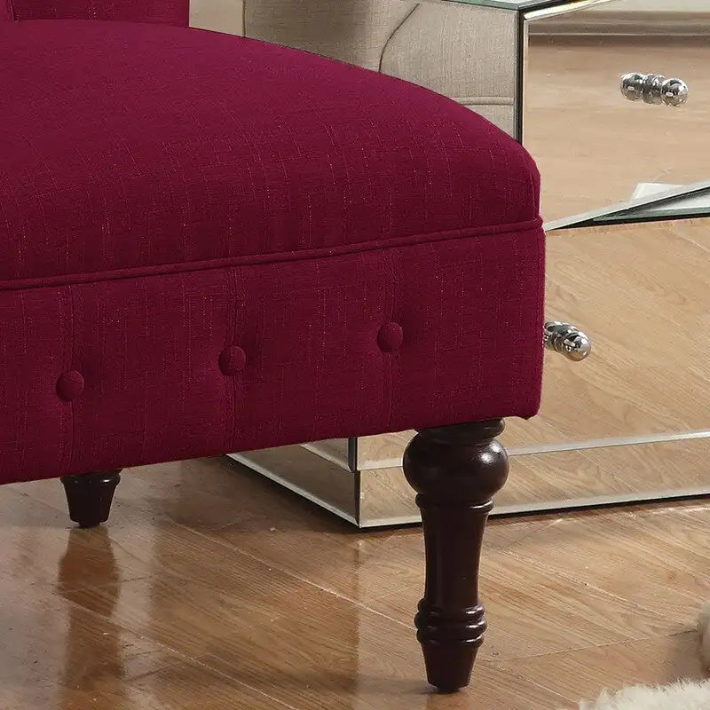 Fauteuil crapaud Chesterfield sans accoudoirs, capitonnage à boutons, pieds en bois massif, touche décorative pour salon