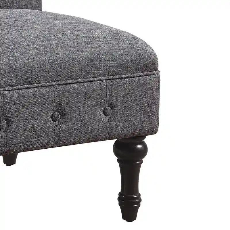 Fauteuil crapaud Chesterfield sans accoudoirs, capitonnage à boutons, pieds en bois massif, touche décorative pour salon