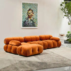 Canapé d'angle modulaire 4 places rembourré, tissu chenille/velours, mousse injectée, structure en bois