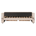 Lit de repos rembourré avec 2 tiroirs de rangement, cadre de lit de repos double avec accoudoirs de rangement et port USB, cadre de lit-canapé pour chambre à coucher