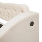 Lit de repos rembourré avec 2 tiroirs de rangement, cadre de lit de repos double avec accoudoirs de rangement et port USB, cadre de lit-canapé pour chambre à coucher