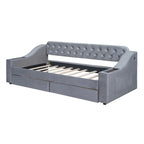 Lit de repos rembourré avec 2 tiroirs de rangement, cadre de lit de repos double avec accoudoirs de rangement et port USB, cadre de lit-canapé pour chambre à coucher