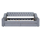 Lit de repos rembourré avec 2 tiroirs de rangement, cadre de lit de repos double avec accoudoirs de rangement et port USB, cadre de lit-canapé pour chambre à coucher