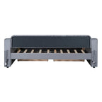 Lit de repos rembourré avec 2 tiroirs de rangement, cadre de lit de repos double avec accoudoirs de rangement et port USB, cadre de lit-canapé pour chambre à coucher